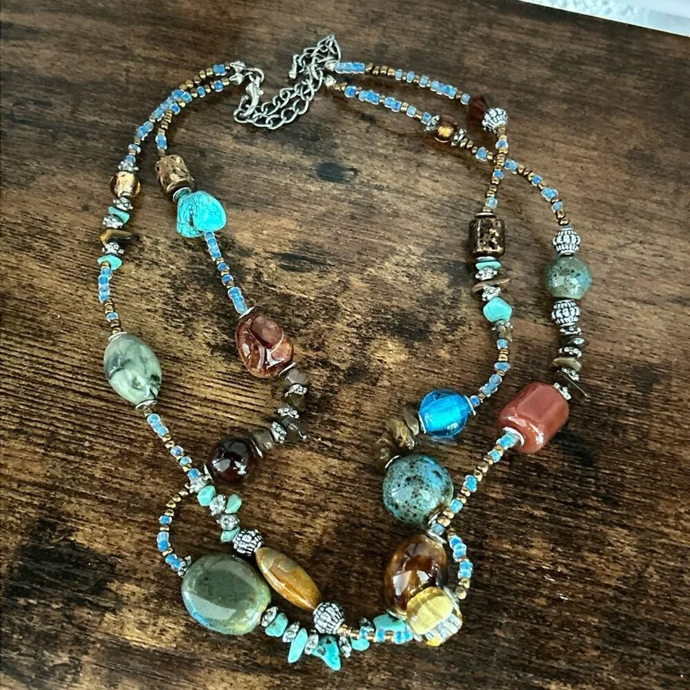 Double Strand Multicolor Stone Necklace (n2)‎